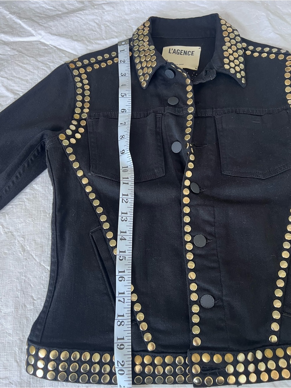 L'Agence Celine Studded Black Cropped Button Front Western Jacket Made USA Sz XS - Picture 13 of 14